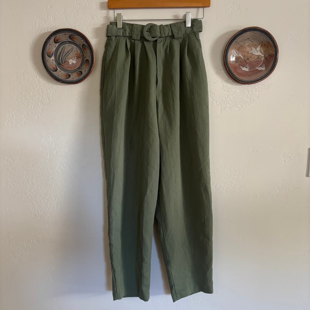 Vintage 80s Light Green High Waist Casablanca Women's Trousers w/ Original Belt